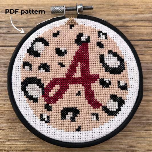 Personalised initial bauble cross stitch pattern - garnet