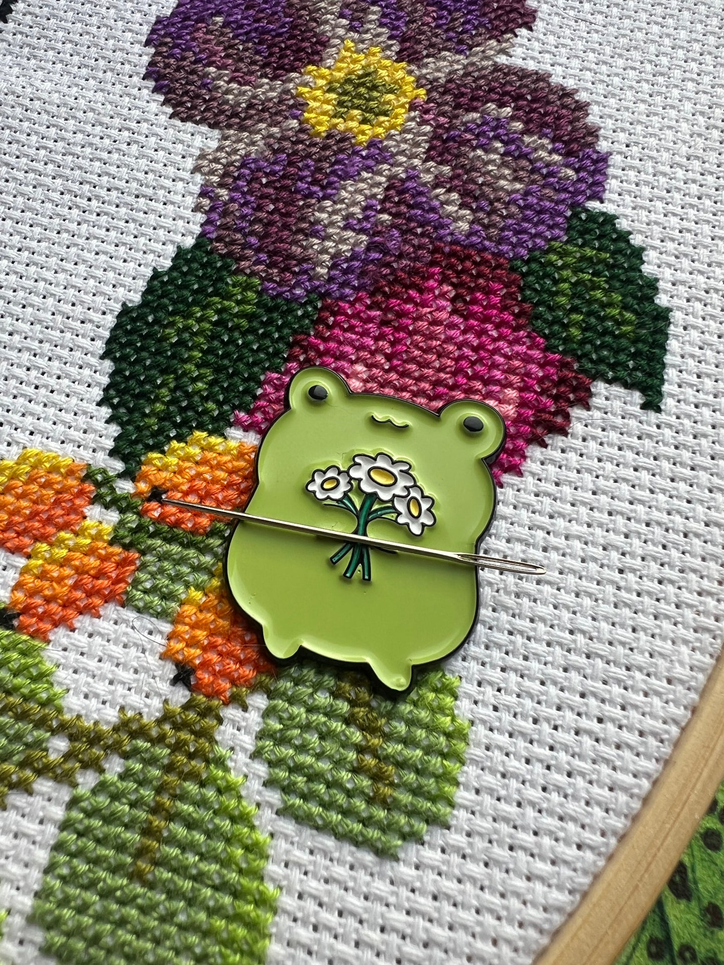 Frog magnetic needle minder